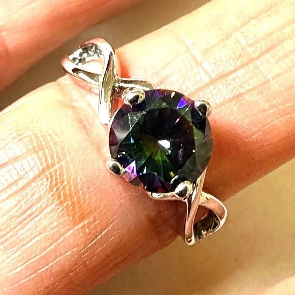 Silver tone rhinestone ring